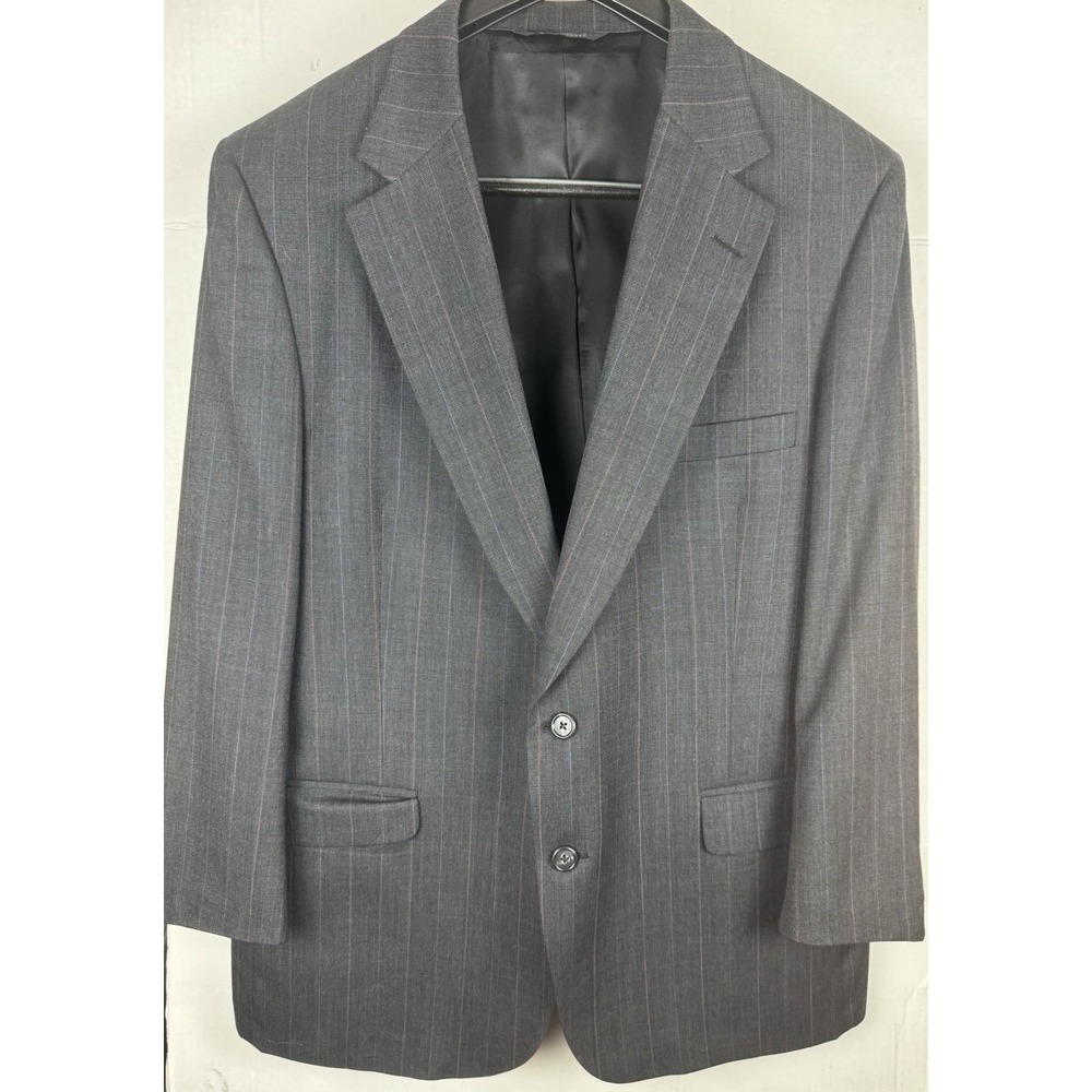 VTG Burberry Suit Mens 38R Gray Pinstripe 2 Button 100% Wool Pants 34x29 Belted